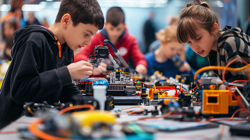Kids building Robots